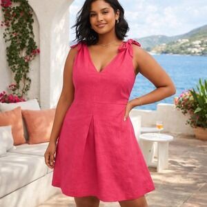 Gap Azalea Pink Linen Tie Shoulder A-Line Sundress Mini Resort Summer Size 12